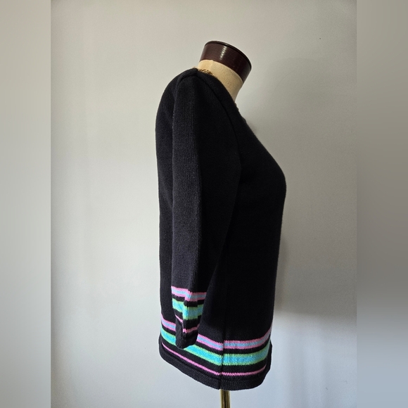 Parkhurst Cotton Country Square Neck Black Sweater Pink Heart and Stripes. Small - Picture 6 of 10